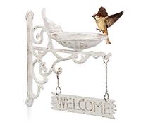 Relaxdays Abreuvoirs en Fonte Plaque de Bienvenue,Décoration Jardin, Fixation Mur; Soucoupe Eau, Blanc