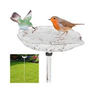 relaxdays Abreuvoir pour Oiseaux en Fonte, avec pic de Terre, Décoration pour Jardin, Mangeoires, 1 m de Hauteur, Blanc