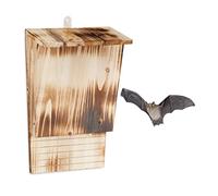Relaxdays Abri à Chauves-Souris, Large Refuge pour chauvesouris, HxLxP : 37 x 22 x 12,5 cm, nichoir, Bois flammé, Nature