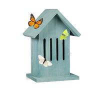 Relaxdays Abri à papillons à suspendre coloré jardin balcon nichoire refuge HxlxP: 25,5 x 18,5 x 12 cm, turquoise