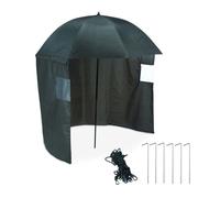 Relaxdays Abri de pêche avec paroi latérale, mécanisme à bascule, piquets & sac transport, tente, parapluie, vert