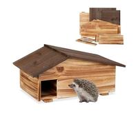 Relaxdays Abri pour hérisson avec Fond, 2 Parties, Quartier d'hiver, H x L x P : 24 x 46 x 33,5 cm, Marron