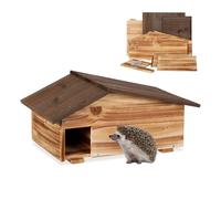 Relaxdays Abri pour hérisson avec Fond, 2 Parties, Quartier d'hiver, H x L x P : 24 x 46 x 33,5 cm, Marron
