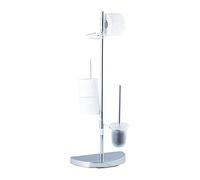 Relaxdays Accessoire WC Universel, Brosse WC et dérouleur Papier, étagère, éléments rotatifs 360°, 86 cm de Haut, Chrome