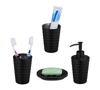 Relaxdays Accessoires de Salle de Bain, 4 pièces, Acier INOX, Porte-Savon, Distributeur de Savon, gobelets, Noir