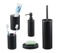 Relaxdays Accessoires de salle de bain, 5 pièces, en inox brossé et plastique, design moderne et harmonieux, anthracite