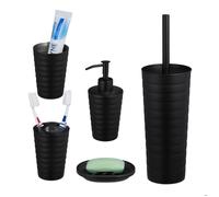 Relaxdays Accessoires de salle de bain, 5 pièces, en inox brossé et plastique, design moderne et harmonieux, noir