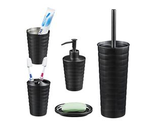 Relaxdays Accessoires de Salle de Bain, 5 pièces, en INOX brossé et Plastique, Design Moderne et harmonieux, Anthracite