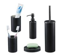 Relaxdays Accessoires de Salle de Bain, 5 pièces, en INOX brossé et Plastique, Design Moderne et harmonieux, Anthracite