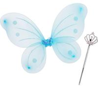 Relaxdays Children Ensemble de fées et baguette magique pour enfants, paillettes, filles, bleu et argent - version anglaise