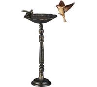 relaxdays Abreuvoir Oiseaux, Fonte de Fer, décoration Jardins, Style Antique, mangeoire sur Pied, 40 cm de Haut, Bronze