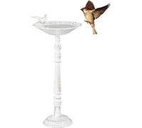 relaxdays Abreuvoir Oiseaux, Fonte de Fer, décoration Jardins, Style Antique, mangeoire sur Pied, 40 cm de Haut, Blanc