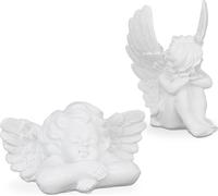 Relaxdays Lot de 2 Anges funèbre, Statue Gracieuse, résistant aux intempéries et au Gel, Pierre Artificielle, Blanc