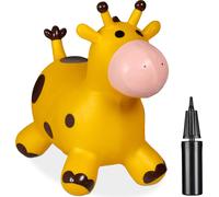 Relaxdays Animal Sauteur en Forme de Girafe, Charge maximale : env. 50 kg, sans BPA, à partir de 3 Ans, Jaune et Marron