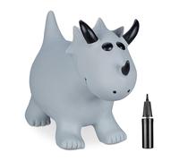 Relaxdays Animal Sauteur avec Pompe à air, en Forme de tricératops, Charge Max. 50 kg, sans BPA, pour Enfants, Gris
