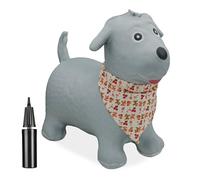 Relaxdays Animal Sauteur en Forme de Chien, jusqu'à 50 kg, sans BPA, dès 3 Ans, avec Foulard, Pompe à air, Gris