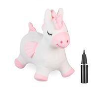 Relaxdays Animal Sauteur en Forme de Licorne, Pompe à air et Housse, Charge Max. 50 kg, sans BPA, 3 Ans et +, Blanc/Rose