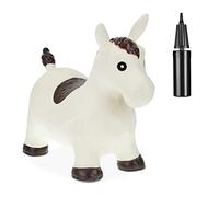 Relaxdays Animal Sauteur, Jouet en Forme de Cheval, avec Pompe à air, Charge maximale 50 kg, 3 Ans et Plus, Blanc