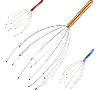 relaxdays Masseur de tête 12 Branches Appareil Massage Cuir chevelu frissons araignée métal, Jaune, Aluminium, INOX, Or, 9 x 9 x 25,5 cm