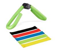Relaxdays Appareil de Musculation pour Cuisses, 5 élastiques, Bras & Jambes, Polyvalent, Petite Presse, Multicolore