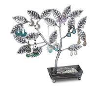 Relaxdays Arbre à bijoux avec rangement - porte-boucles d'oreilles 68 paires, 31x31x8,5, noir/argenté