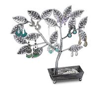 relaxdays Arbre à bijoux, avec rangement, porte-boucles d’oreilles pour 68 paires, fer, HLP 31x31x8,5 cm, noir/argenté