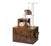 Relaxdays, Arbre à Chat avec Meuble à litière, 2 Plateformes, Portes, MDF, Marron Vintage