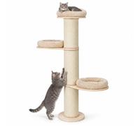 Relaxdays Arbre à Chat, Beige/Nature | 3 plateformes, coussins, 187 x 46 cm, poteaux sisal, anti-bascule, tour