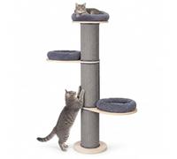 Relaxdays Arbre à Chat, Gris/Nature | 3 plateformes, coussins, 187 x 46 cm, poteaux sisal, anti-bascule, tour