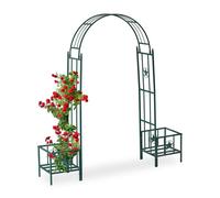 Relaxdays Arcade de rosiers, pergola Plantes grimpantes, 2 bacs jardinière, HxlxP 226 x 204 x 45 cm, Vert foncé