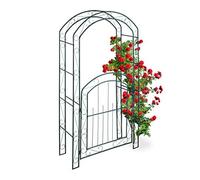 Relaxdays Arcade de rosiers avec porte, Arche pour plantes grimpantes, H x L X P: 215 x 115 x 43 cm, vert foncé