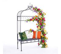 Relaxdays Arche à Roses avec Banc, métal, pour Jardin, H x L x P : 220 x 122 x 43 cm, Arche Stable pour grimpantes, Noir