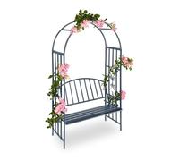 Relaxdays Arche à roses pour jardin avec banc 2 métal en métal arceau colonne décoration HxlxP: 205 x 115 x 50 cm, noir