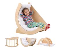Relaxdays Arc de jeu en bois – Arche basculante avec coussin, dès 18 mois, 50 kg, Naturel/Blanc