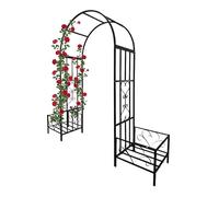 Relaxdays arche de jardin métal, avec bacs à plantes, H x L x P 206 x 216 x 50 cm, pour plantes grimpantes, noir