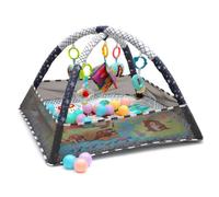 Relaxdays Arche de Jeu Pliable avec Jouets, H x l x P : 55 x 80 x 80 cm, Tissu et Mousse, Tapis d'éveil pour bébé, Multicolore