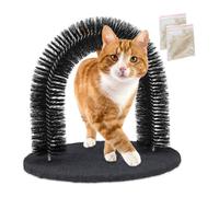 Relaxdays Arche pour Chat, Ronde, avec Herbe aux Chats, HxLxP: 34 x 36 x 28,5 cm, Station de Massage, grattoir, Noir