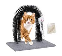 Relaxdays Arche grattoir, Soin de la Fourrure et Massage, Herbe aux Chats Incluse, Jouets Souris, Gris, Fer, HWD: app. 33 x 35 x 24,5 cm