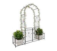 Relaxdays Arche métallique Ronde avec Portail, 2 bacs à Plantes, 220x202x50 cm, Noire