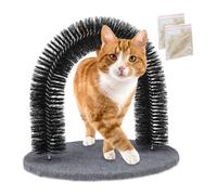 Relaxdays Arche pour chat avec herbe-aux-chats, toilettage, bien-être, massage, brosse, pour tout type de poils, noir