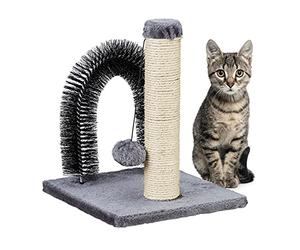 relaxdays Arche pour Chat avec griffoir, 2 en 1, Arbre en sisal, Soin du Pelage et Jeu, Arc de Massage, 37x30x30, Gris