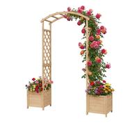 Relaxdays arche ronde pour rosiers, 2 bacs, 206x180x40 cm, support plantes grimpantes, sapin naturel