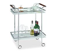 Relaxdays, argent Desserte de Cuisine verre opale, 2 étages, Table Roulante, Chariot de Service, roulettes, 85x66x43 cm, acier, 85 x 66 x 43 cm