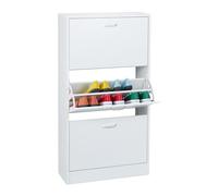 Relaxdays Armoire à Chaussures, H x L x P : 113 x 60 x 24 cm, pour 18 Paires, 3 abattants, Meuble étroit, Blanc