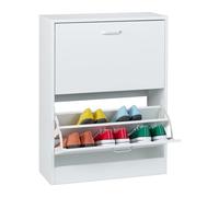 Relaxdays Armoire à Chaussures, H x L x P : 79 x 60 x 24 cm, pour 12 Paires, 2 abattants, Meuble étroit, Blanc