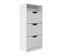 Relaxdays Armoire à Chaussures Moderne Blanche, 14 Paires, 3 abattants, 140x60x24 cm, étroite