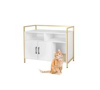 Relaxdays Armoire à litière avec Tapis, entrée, Rangement, 74x90x45 cm, Niche pour Chat, Blanc/doré