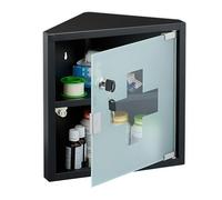 Relaxdays Armoire à Pharmacie, 2 Compartiments spacieux, mélange de matériaux, H x L x P : 30 x 30 x 17,5 cm, Noire