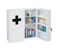 Relaxdays Armoire à Pharmacie XXL, verrouillable, 11 Compartiments, Acier, HxLxP: 53,5x53x19 cm, 2 Portes, Blanc - Noir