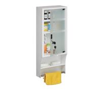 Relaxdays Armoire à Pharmacie, Porte en Verre, verrouillable, 4 Compartiments, HxLxP : 65x27x12 cm, à accrocher, Blanc